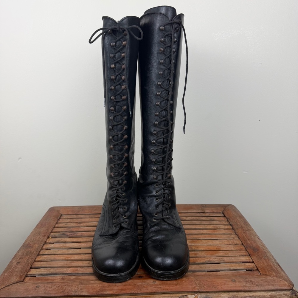 OVVIO Black Leather Lace-Up Knee-High Tall Riding Boots EU 40 - Picture 2 of 9